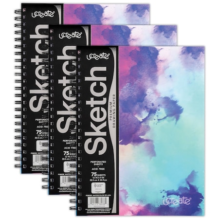 Ucreate Fashion Poly Sketch Book, Watercolor Splash, Unruled, 12in. x 9in., 3PK P38038